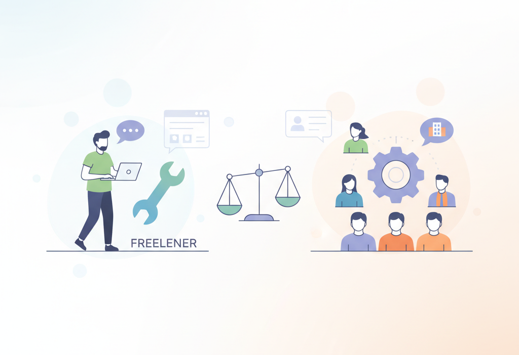 Freelancer mı ajans mı tercih edilmeli (AI Görsel) – dijital danışman dijital...