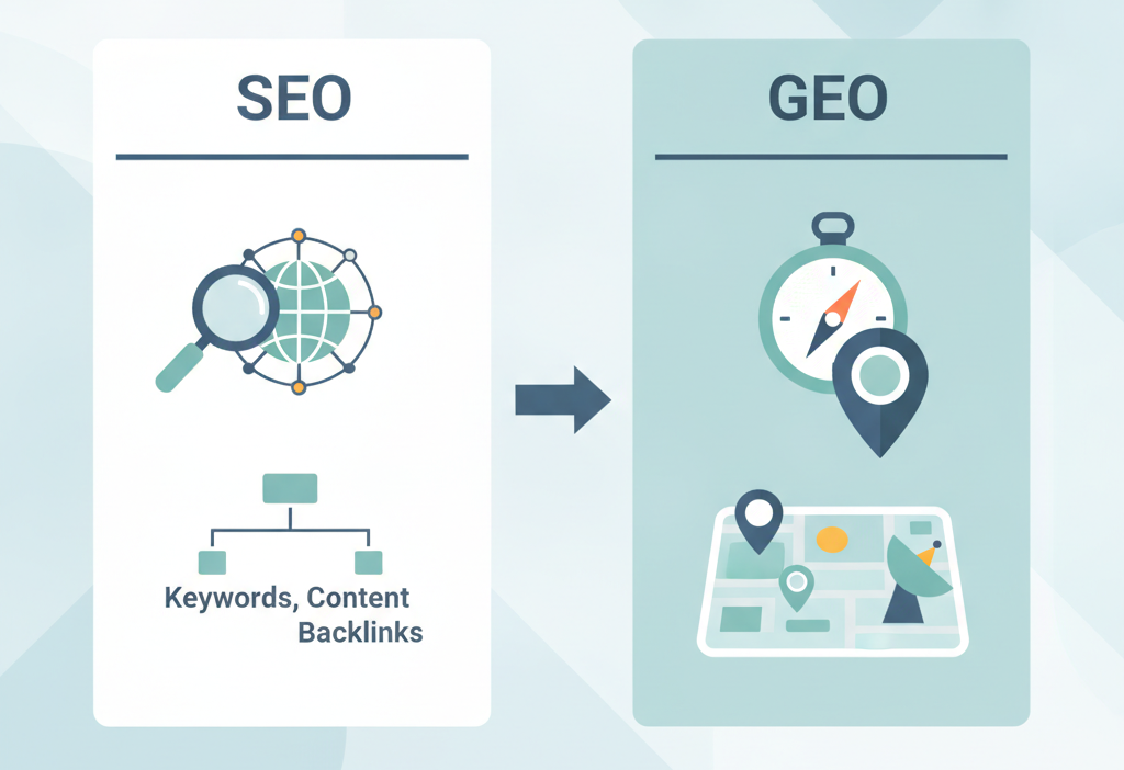 SEO ile GEO arasındaki fark nedir karşılaştırma tablosu formatında (AI Görsel...