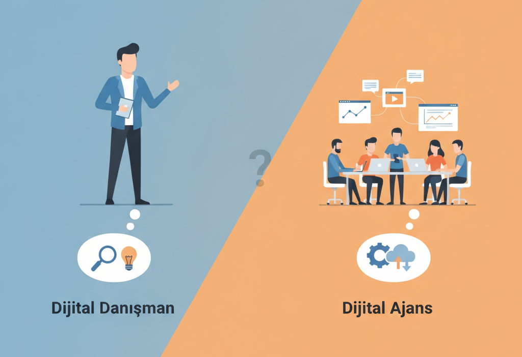 Dijital danışman mı yoksa dijital ajans mı tercih edilmeli? (AI Görsel) – dij...