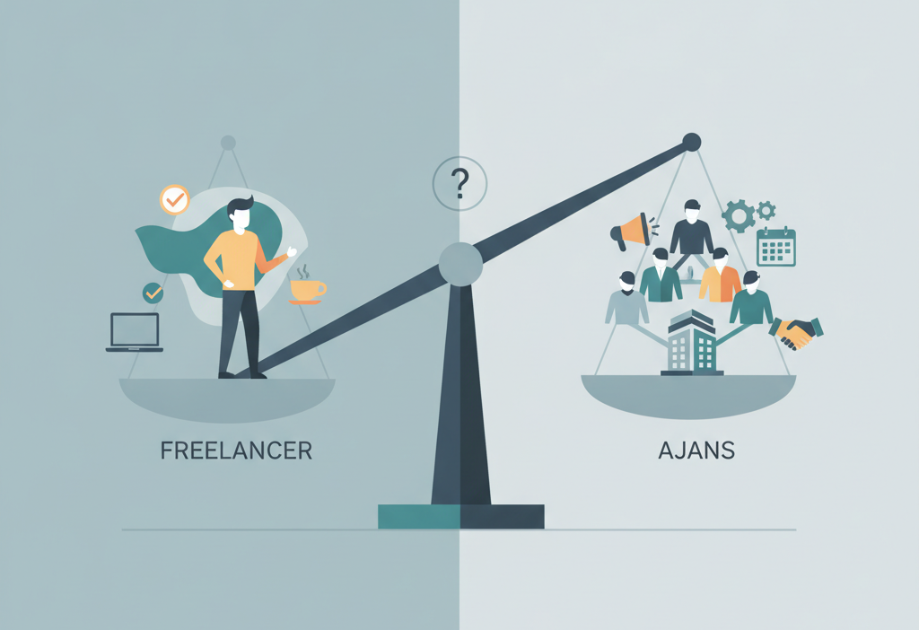 Freelancer mı ajans mı tercih edilmeli (AI Görsel) – dijital danışman dijital...